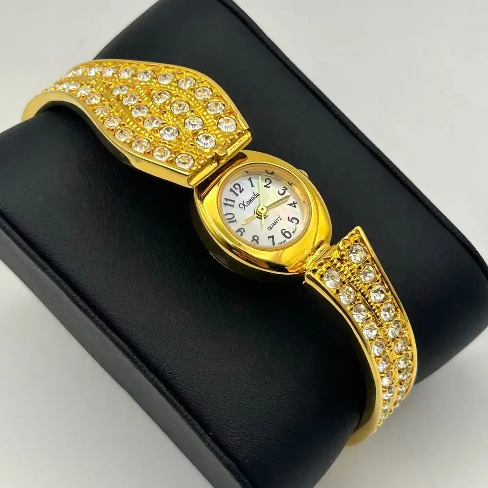 Xanadu Gold Tone Mother Pearl Rhinestones Accents Women’s Watch  New Battery